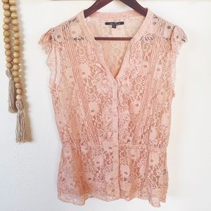 Anne French Blush Nude Lace Cap Sleeve Top